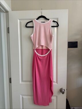 Pink Colorblock Cutout Maxi Dress with Side Slit